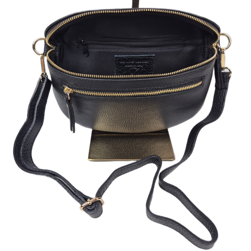 Laura Biaggi mała nerka skórzana czarna skóra naturalna  pojemna nerka włoska nerka skórzana torebka listonoszka crossbody TS13-812c