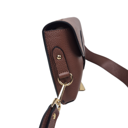 Vera Pelle mała brązowa torebka listonoszka skórzana karmelowa czekoladowa instagramka włoska torebka crossbody saszetka skóra naturalna licowa
