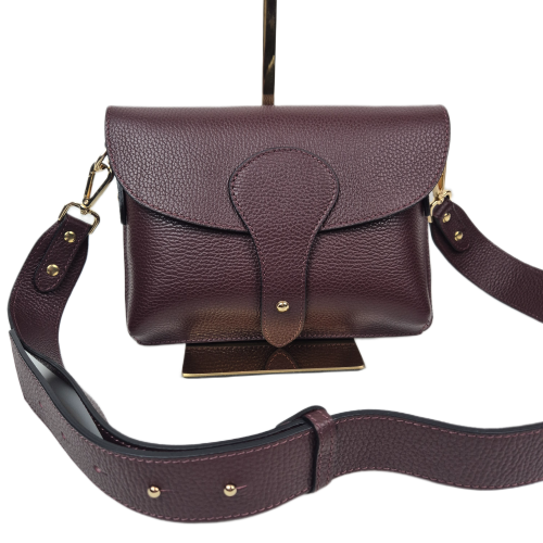 Vera Pelle mała bordowa torebka listonoszka skórzana burgundowa instagramka włoska torebka crossbody saszetka skóra naturalna licowa