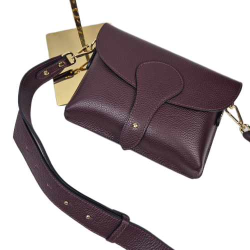 Vera Pelle mała bordowa torebka listonoszka skórzana burgundowa instagramka włoska torebka crossbody saszetka skóra naturalna licowa