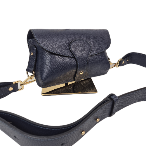 Vera Pelle mała torebka listonoszka skórzana granatowa niebieska instagramka włoska torebka crossbody saszetka skóra naturalna licowa