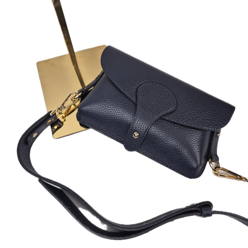 Vera Pelle mała torebka listonoszka skórzana granatowa niebieska instagramka włoska torebka crossbody saszetka skóra naturalna licowa