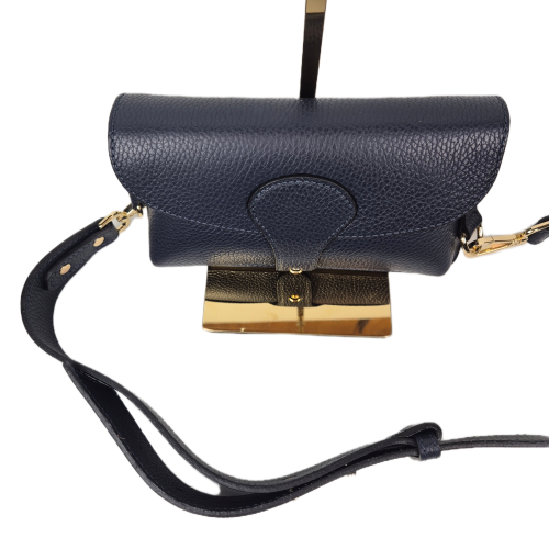 Vera Pelle mała torebka listonoszka skórzana granatowa niebieska instagramka włoska torebka crossbody saszetka skóra naturalna licowa
