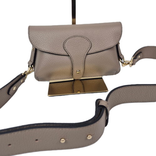 Vera Pelle mała torebka listonoszka skórzana beżowa taupe instagramka włoska torebka crossbody saszetka skóra naturalna licowa