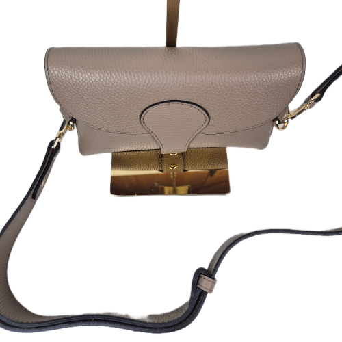 Vera Pelle mała torebka listonoszka skórzana beżowa taupe instagramka włoska torebka crossbody saszetka skóra naturalna licowa