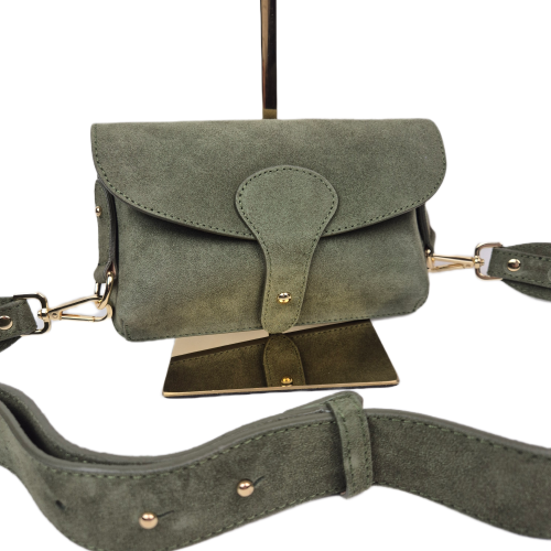 Vera Pelle mała zamszowa torebka listonoszka zielona instagramka włoska torebka crossbody saszetka skóra naturalna zamszowa