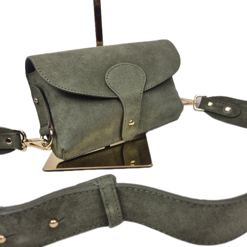 Vera Pelle mała zamszowa torebka listonoszka zielona instagramka włoska torebka crossbody saszetka skóra naturalna zamszowa