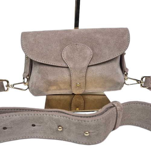 Borse in Pelle mała beżowa torebka listonoszka zamszowa taupe instagramka włoska torebka crossbody saszetka skóra naturalna zamszowa