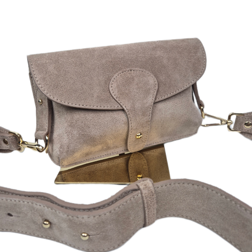 Borse in Pelle mała beżowa torebka listonoszka zamszowa taupe instagramka włoska torebka crossbody saszetka skóra naturalna zamszowa