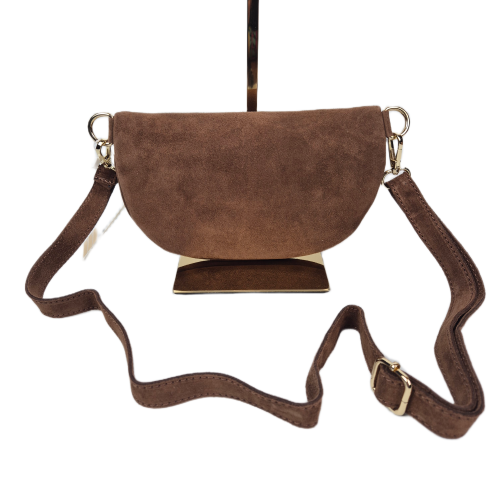 Laura Biaggi, mała zamszowa nerka skórzana brązowa skóra naturalna zamszowa mała włoska torebka damska listonoszka crossbody TS13-812c
