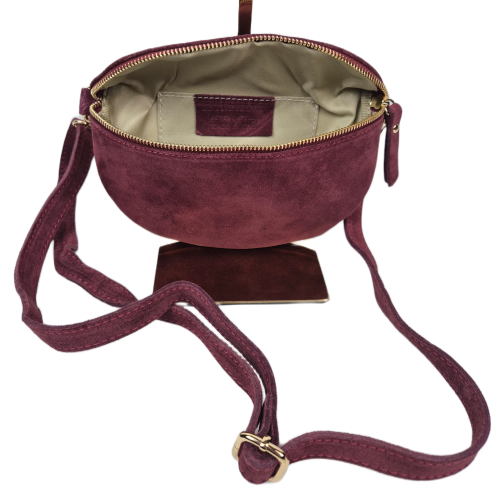 Borse in Pelle, mała nerka zamszowa bordowa burgundowa skóra naturalna zamszowa mała włoska torebka damska listonoszka crossbody TS13-812c