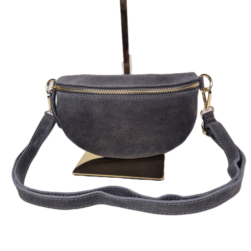 Borse in Pelle, mała nerka zamszowa szara grafitowa skóra naturalna zamszowa mała włoska torebka damska listonoszka crossbody TS13-812c