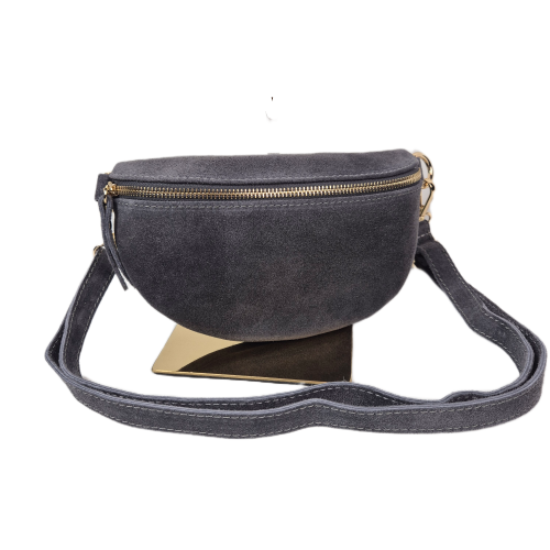 Borse in Pelle, mała nerka zamszowa szara grafitowa skóra naturalna zamszowa mała włoska torebka damska listonoszka crossbody TS13-812c