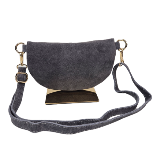 Borse in Pelle, mała nerka zamszowa szara grafitowa skóra naturalna zamszowa mała włoska torebka damska listonoszka crossbody TS13-812c