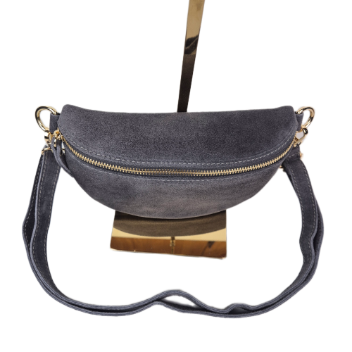Borse in Pelle, mała nerka zamszowa szara grafitowa skóra naturalna zamszowa mała włoska torebka damska listonoszka crossbody TS13-812c