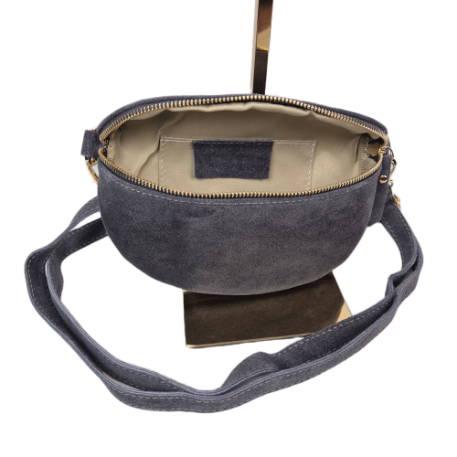 Borse in Pelle, mała nerka zamszowa szara grafitowa skóra naturalna zamszowa mała włoska torebka damska listonoszka crossbody TS13-812c