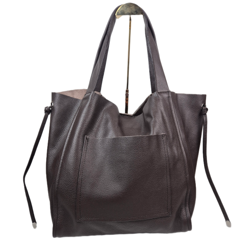 Vera Pelle duża pojemna torebka shopper skórzana brązowa czekoladowa skóra naturalna licowa włoska duża torebka shopper worek TS107-75