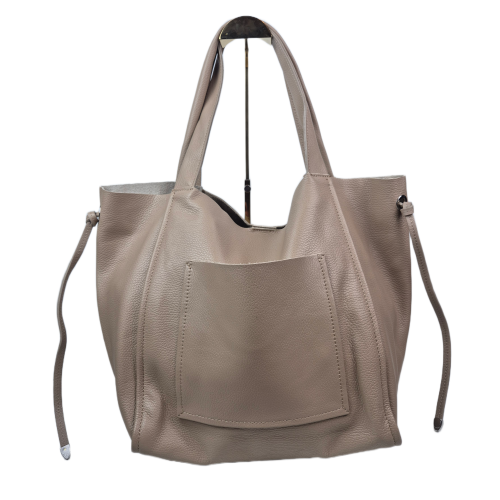 Vera Pelle duża pojemna torebka shopper skórzana beżowa taupe skóra naturalna licowa włoska duża torebka shopper worek TS107-75