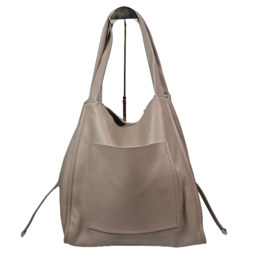 Vera Pelle duża pojemna torebka shopper skórzana beżowa taupe skóra naturalna licowa włoska duża torebka shopper worek TS107-75