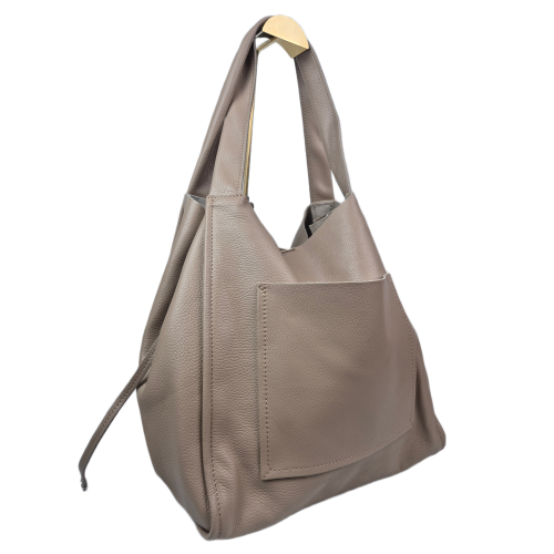 Vera Pelle duża pojemna torebka shopper skórzana beżowa taupe skóra naturalna licowa włoska duża torebka shopper worek TS107-75