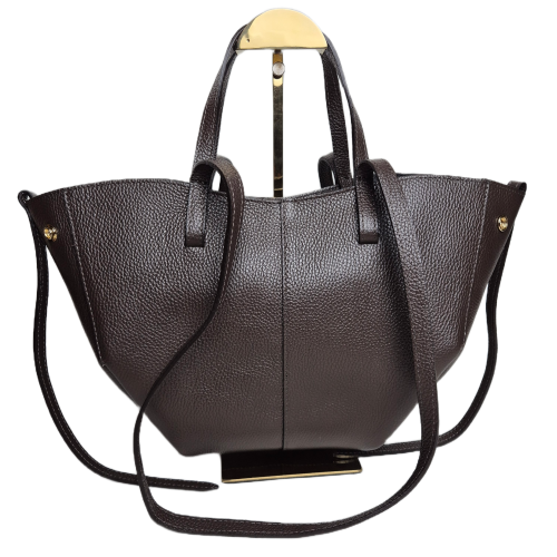 Borse in Pelle włoska torebka mini shopper brązowa czekoladowa licowa skóra naturalna napy elegancka włoska torebka z kosmetyczką rozpinana