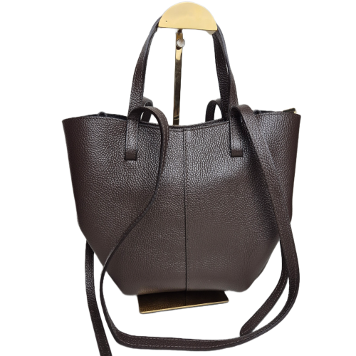 Borse in Pelle włoska torebka mini shopper brązowa czekoladowa licowa skóra naturalna napy elegancka włoska torebka z kosmetyczką rozpinana