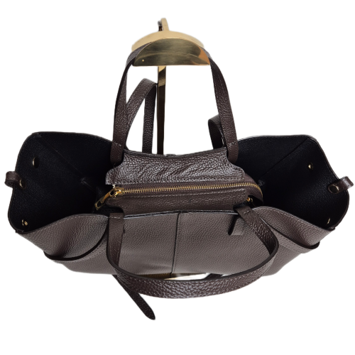 Borse in Pelle włoska torebka mini shopper brązowa czekoladowa licowa skóra naturalna napy elegancka włoska torebka z kosmetyczką rozpinana