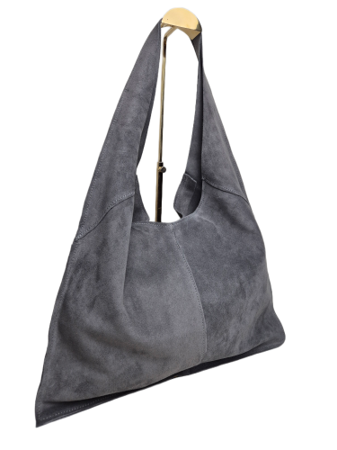 Borse in Pelle włoska torebka hobo bag worek skóra naturalna zamszowa szary