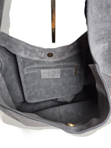 Borse in Pelle włoska torebka hobo bag worek skóra naturalna zamszowa szary