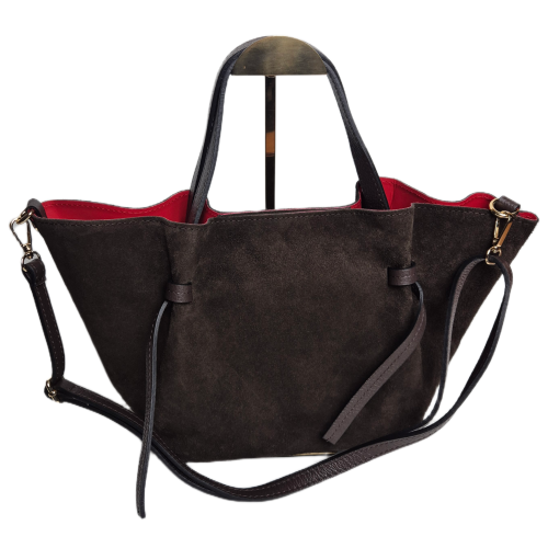 Borse in Pelle zamszowa torebka shopper skóra naturalna brązowa czekoladowa choco elegancka włoska torebka zamszowa typu shopper