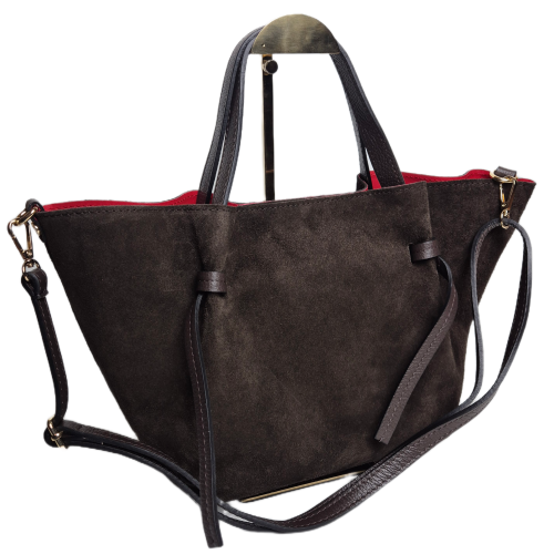 Borse in Pelle zamszowa torebka shopper skóra naturalna brązowa czekoladowa choco elegancka włoska torebka zamszowa typu shopper
