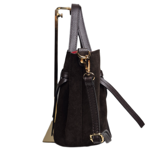 Borse in Pelle zamszowa torebka shopper skóra naturalna brązowa czekoladowa choco elegancka włoska torebka zamszowa typu shopper