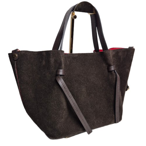 Borse in Pelle zamszowa torebka shopper skóra naturalna brązowa czekoladowa choco elegancka włoska torebka zamszowa typu shopper