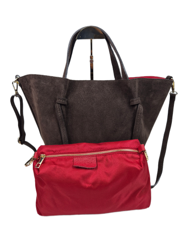 Borse in Pelle zamszowa torebka shopper skóra naturalna brązowa czekoladowa choco elegancka włoska torebka zamszowa typu shopper