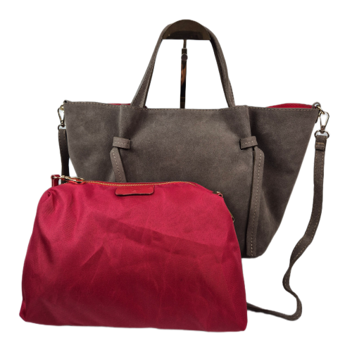 Borse in Pelle zamszowa torebka shopper skóra naturalna beżowa taupe brązowa włoska torebka damska TS112-41
