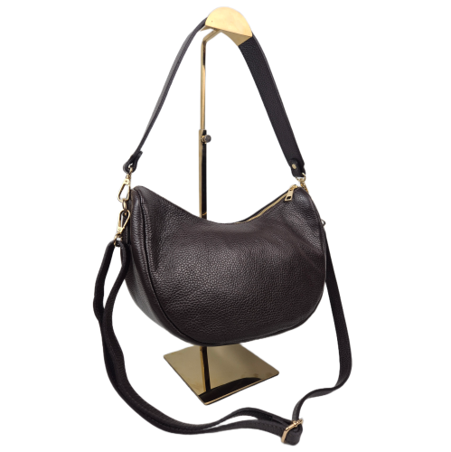 Borse in Pelle włoska torebka hobo bag worek listonoszka skórzana brązowa czekoladowa choco skóra naturalna torebka banan