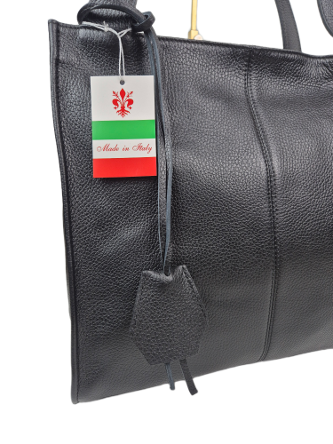 Borse in Pelle torebka damska shopper skórzana czarna skóra naturalna licowa włoska torebka shopperka pojemna do pracy na codzień A4