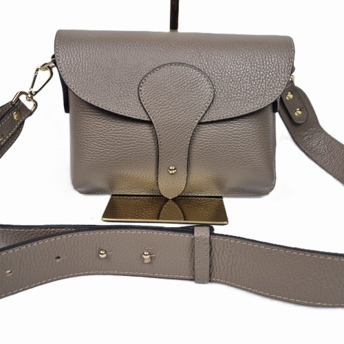 Vera Pelle mała torebka listonoszka skórzana instagramka taupe beżowa włoska torebka crossbody saszetka skóra naturalna licowa