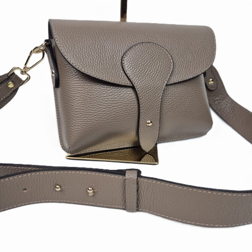 Vera Pelle mała torebka listonoszka skórzana instagramka taupe beżowa włoska torebka crossbody saszetka skóra naturalna licowa
