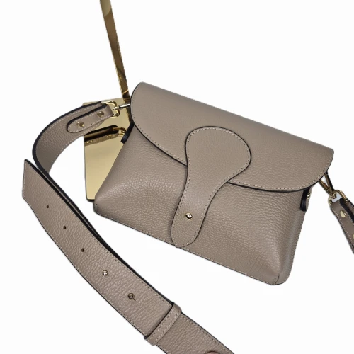 Vera Pelle mała brązowa torebka listonoszka skórzana beżowa instagramka włoska torebka crossbody saszetka skóra naturalna licowa