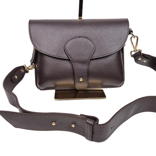 Vera Pelle mała czekoladowa torebka listonoszka skórzana  instagramka XL brązowa włoska torebka crossbody saszetka skóra naturalna licowa