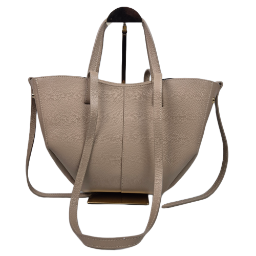 Borse in Pelle włoska torebka mini shopper ciemny beż licowa skóra naturalna napy elegancka włoska torebka z kosmetyczką rozpinana