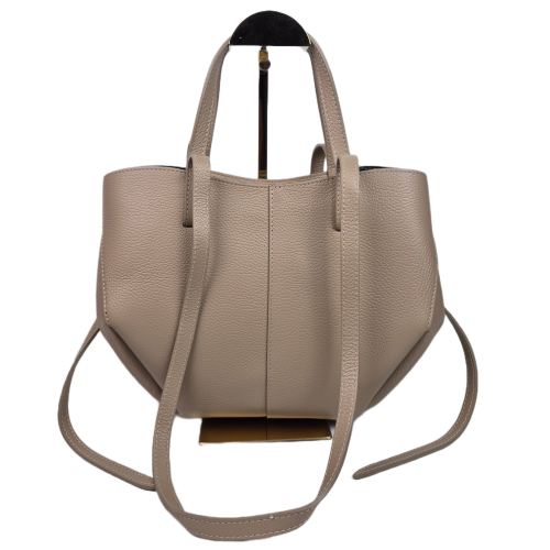 Borse in Pelle włoska torebka mini shopper ciemny beż licowa skóra naturalna napy elegancka włoska torebka z kosmetyczką rozpinana