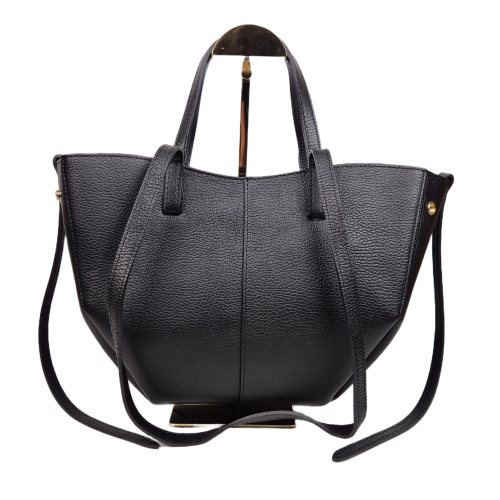 Borse in Pelle włoska torebka mini shopper czarny licowa skóra naturalna napy elegancka włoska torebka z kosmetyczką rozpinana