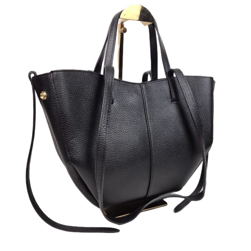 Borse in Pelle włoska torebka mini shopper czarny licowa skóra naturalna napy elegancka włoska torebka z kosmetyczką rozpinana