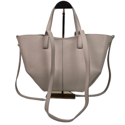 Borse in Pelle włoska torebka mini shopper jasny beż beżowy licowa skóra naturalna napy elegancka włoska torebka z kosmetyczką rozpinana