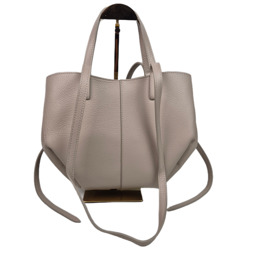 Borse in Pelle włoska torebka mini shopper jasny beż beżowy licowa skóra naturalna napy elegancka włoska torebka z kosmetyczką rozpinana