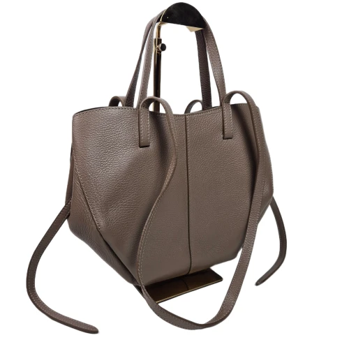 Borse in Pelle włoska torebka mini shopper taupe licowa skóra naturalna napy elegancka włoska torebka z kosmetyczką rozpinana