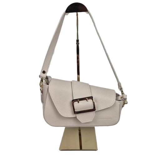Laura Biaggi torebka damska skórzana listonoszka włoska 2 paski z klamrą crossbody elegancka skóra naturalna licowa