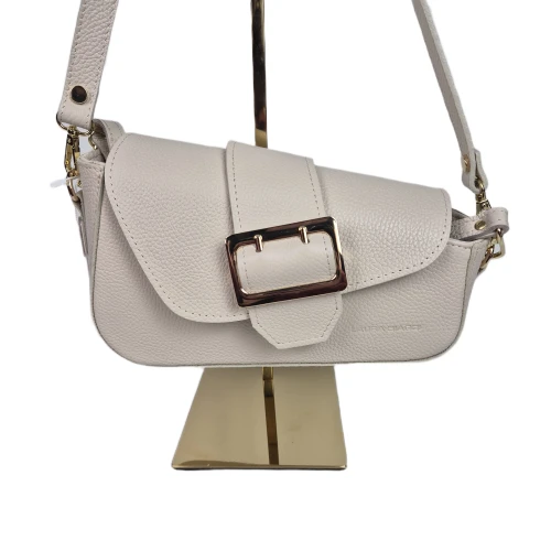 Laura Biaggi torebka damska skórzana listonoszka włoska 2 paski z klamrą crossbody elegancka skóra naturalna licowa